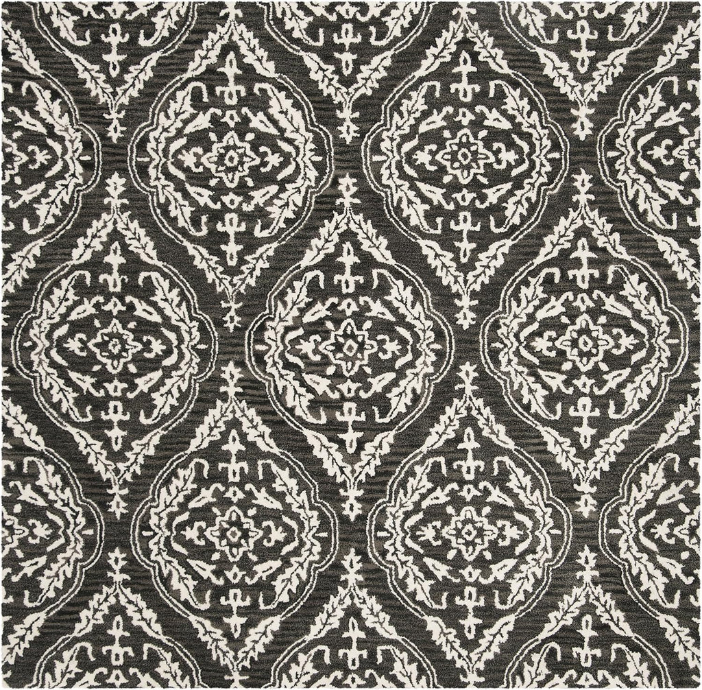 Blossom Collection Area Rug - 6' Square, Charcoal & Ivory, Handmade Wool, Ideal for High Traffic Areas (BLM602H)