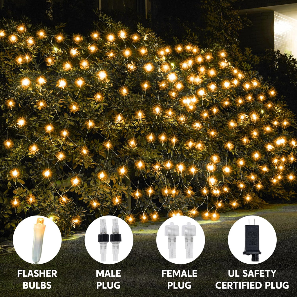 200 LED Christmas Net Lights, 6.5X 10FT Christmas Mesh Lights with 8 Modes, Connectable, Waterproof for Bushes Trees