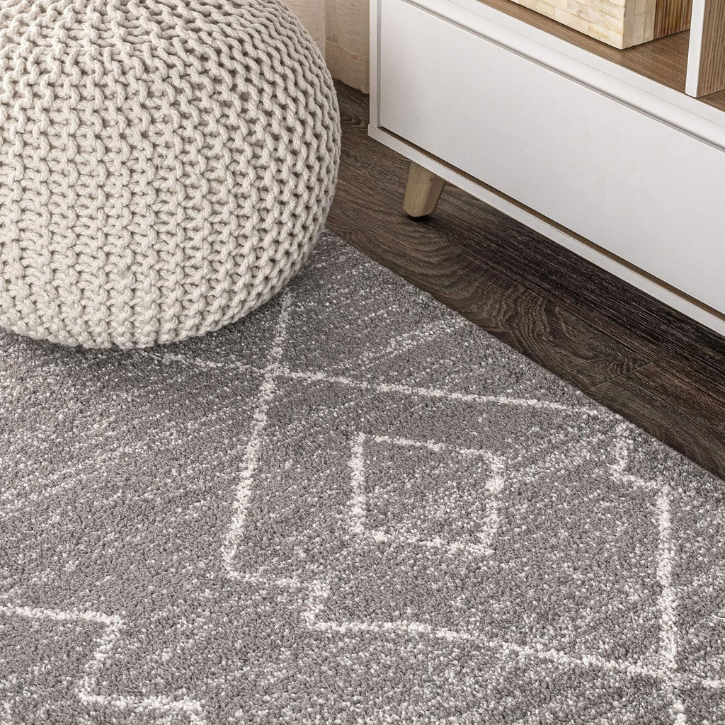 Alia Moroccan Beni Souk Gray/Cream Indoor Area Rug, Bohemian, Scandinavian, Easy-Cleaning, Pet Friendly