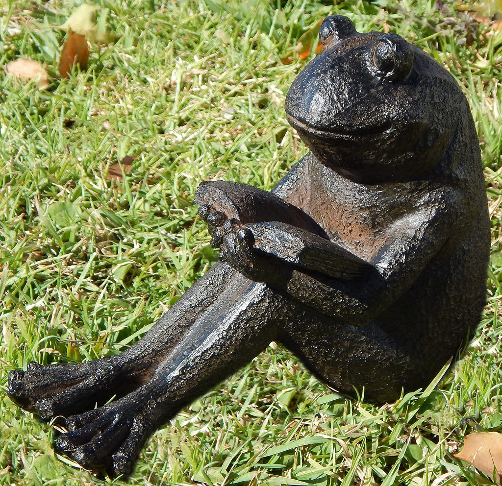 Quite Reading Garden Frog Statue, Polystone