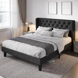 Queen Bed Frame with Button Tufted Wingback Headboard, Modern Upholstered Bed Frame with Solid Wooden Slats Support