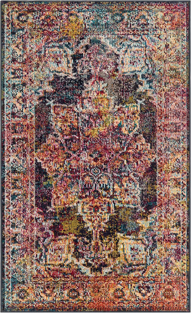 Crystal Collection Accent Rug, Navy & Light Blue, Medallion Distressed Design, Non-Shedding & Easy Care