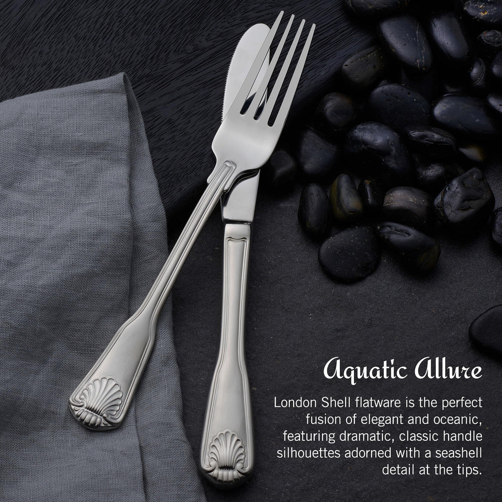 London Shell 45-Piece 18/10 Stainless Steel Flatware Set, Service for 8