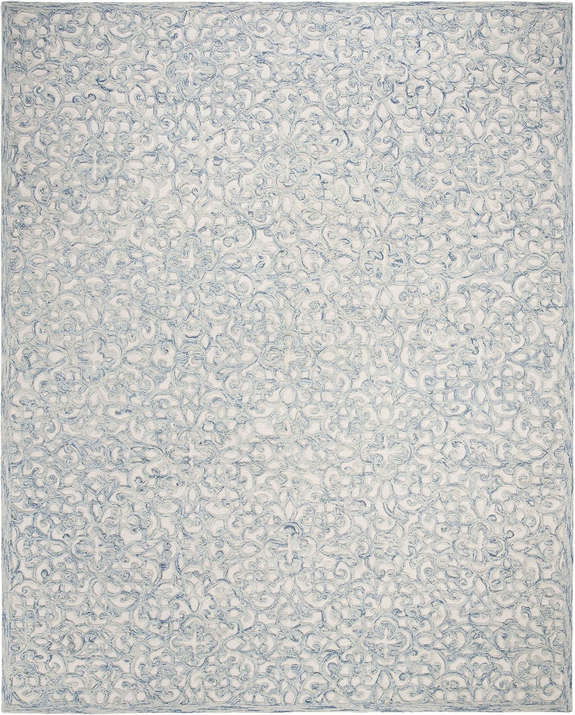 X Area Rug - 9' x 12', Blue & Ivory, Handmade Wool
