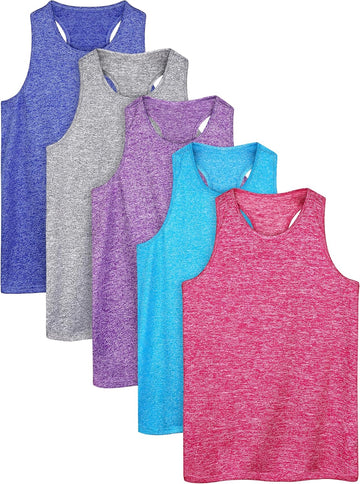 5 Pack Girls Active Dry Fit Tank Top Sleeveless Racerback Tank Tops