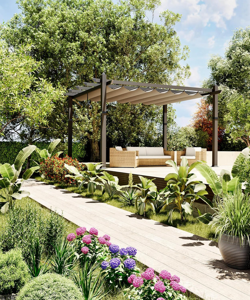 10x13 ft Aluminum Pergola, Outdoor Metal Pergola with Adjustable Canopy