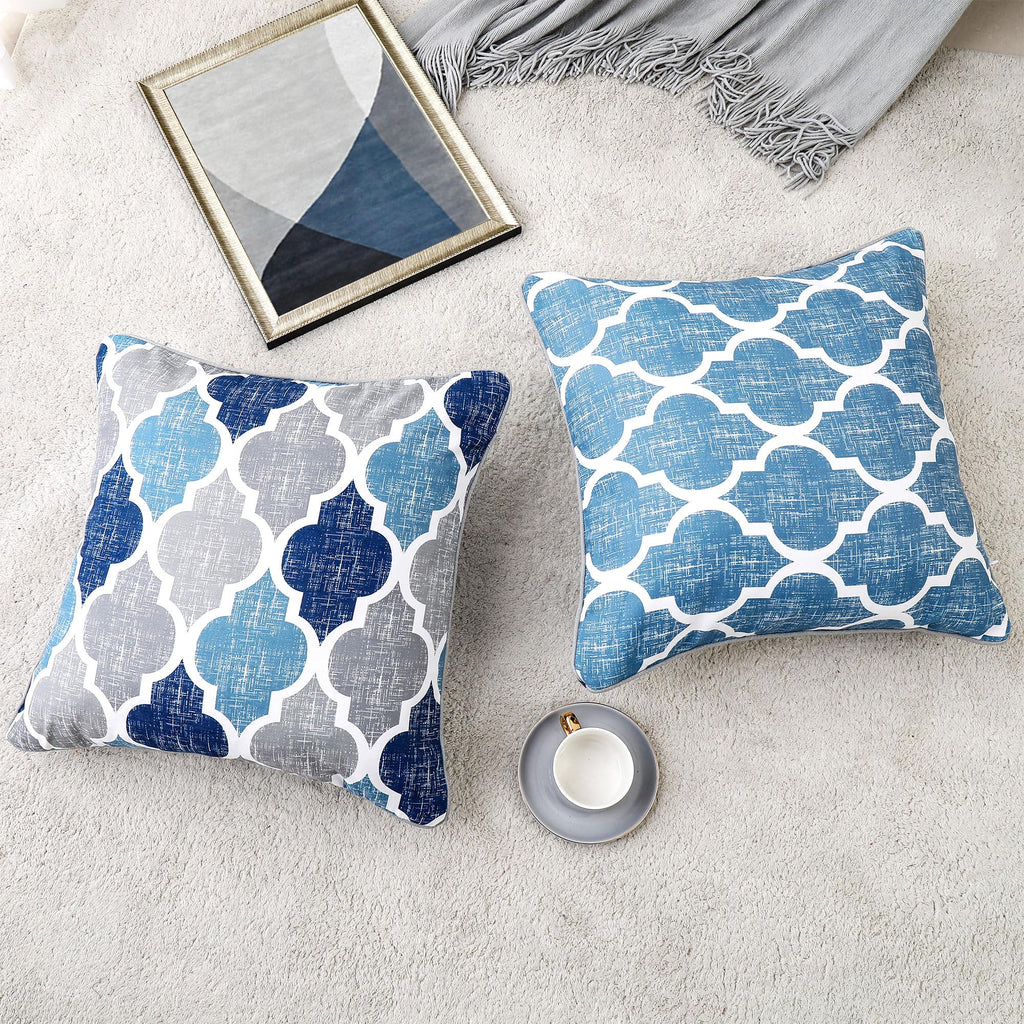 Throw Pillow Covers 20x20 for Couch Sofa Moroccan Blue Gray 2 Sets