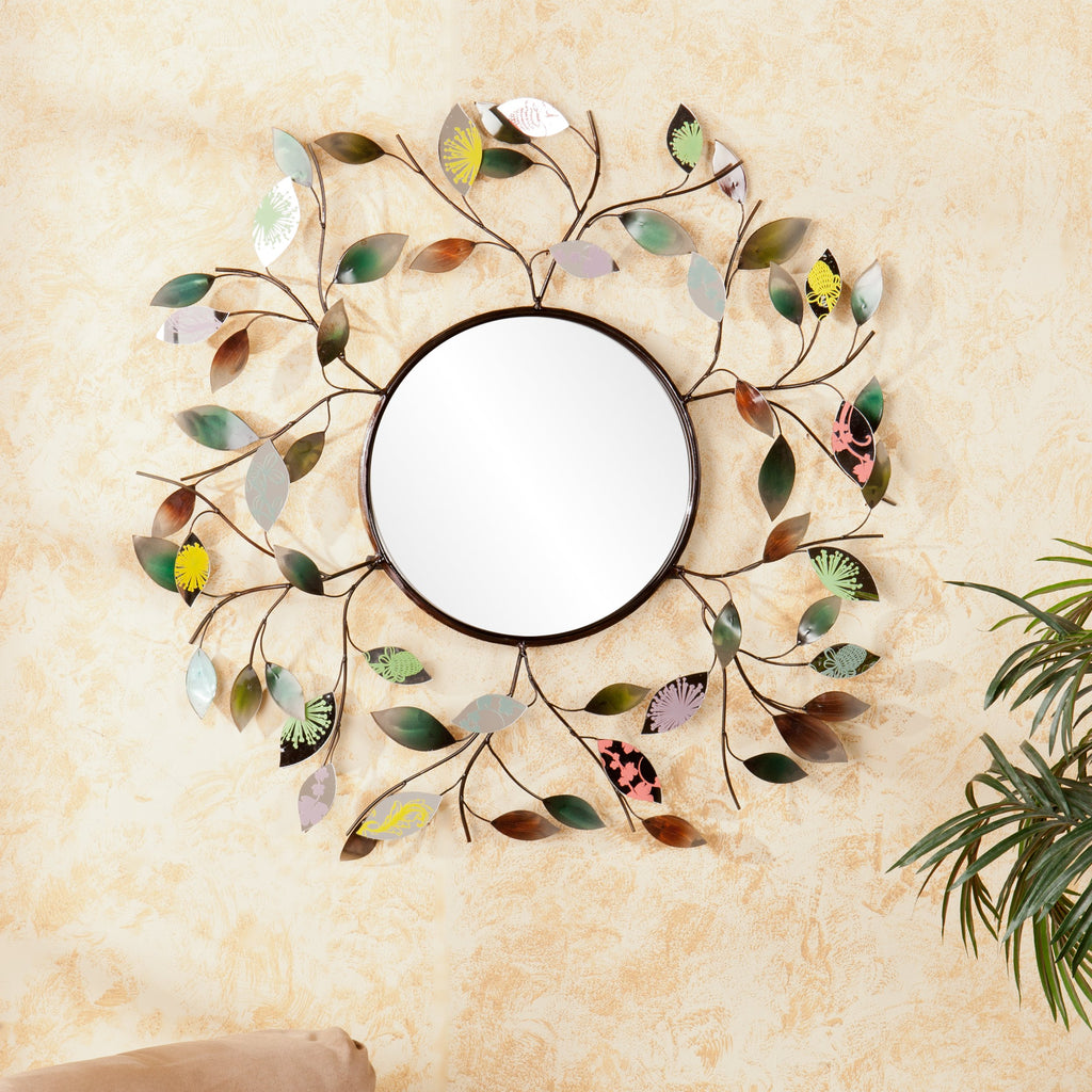 Millara Decorative Metallic Leaf Wall Mirror - Transitional Design, Multi Metal - Fully Assembled - Ideal (WS9811)
