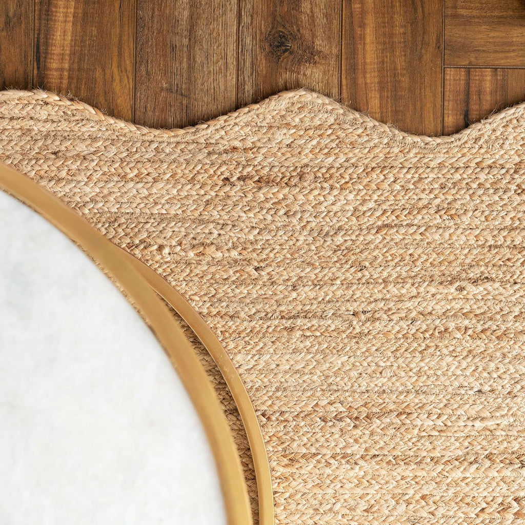 Scalloped Jute Rug, Handwoven Natural Fiber Small entryway Rug Farmhouse Area Rug, Natural 2x3 ft.