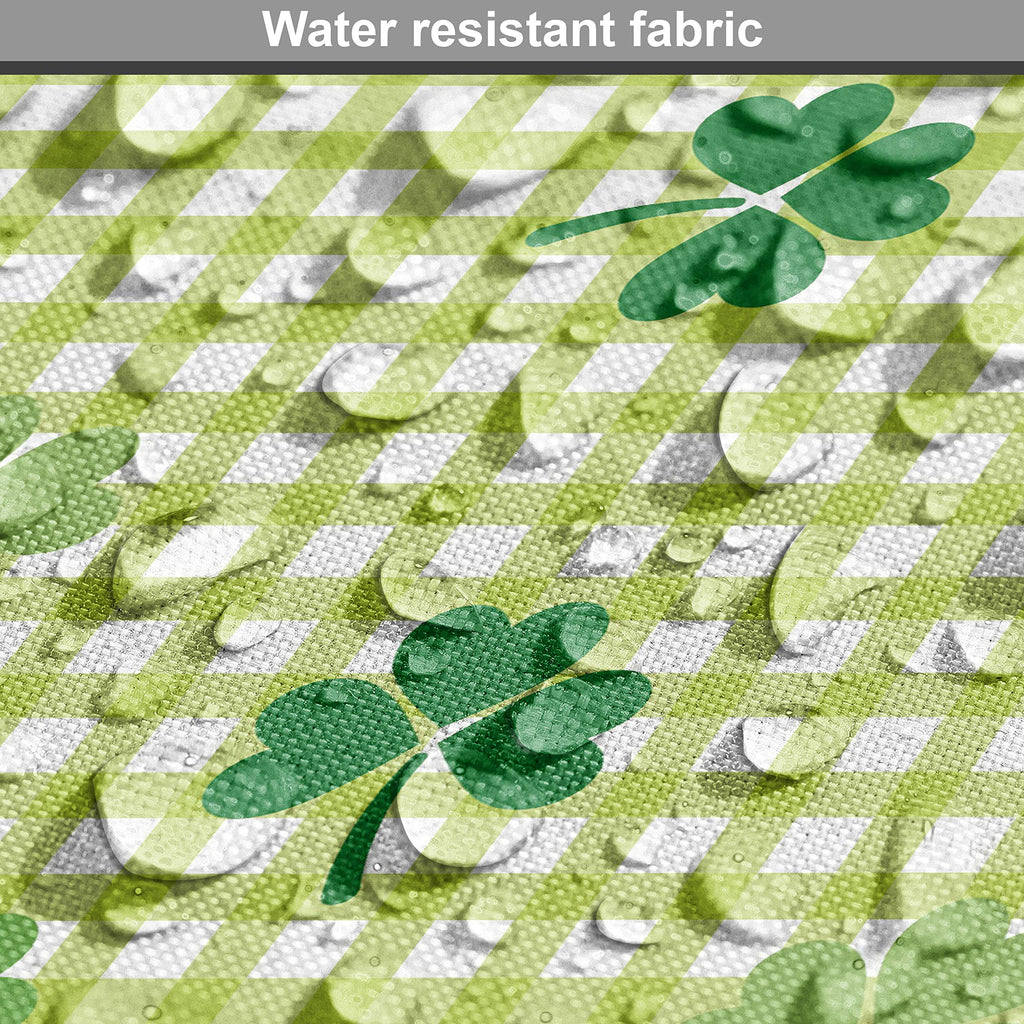 Irish Fabric by The Yard, Retro Classical Checkered Pattern with Green Shamrocks Clovers Garden Plants, Decorative