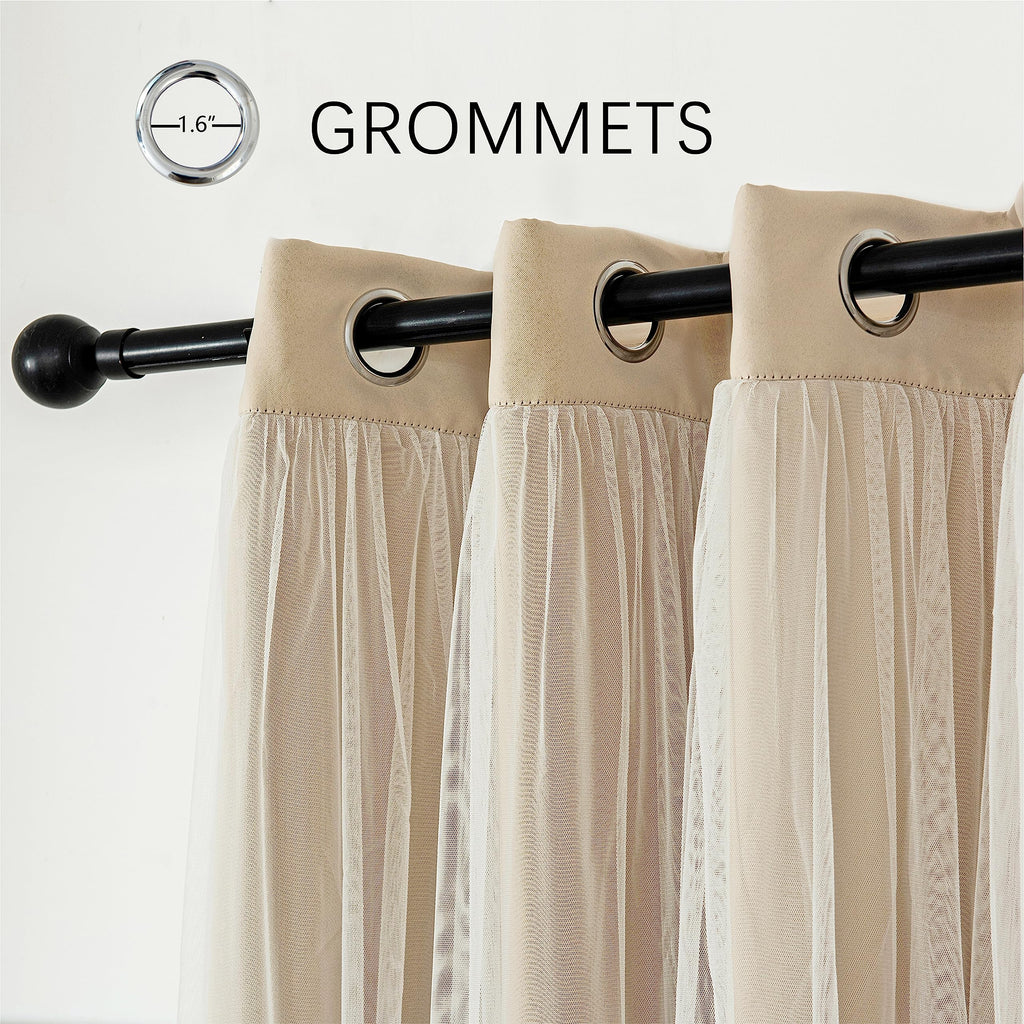 Blackout Curtains with Sheer Overlay, Beige, 52x84 Inches