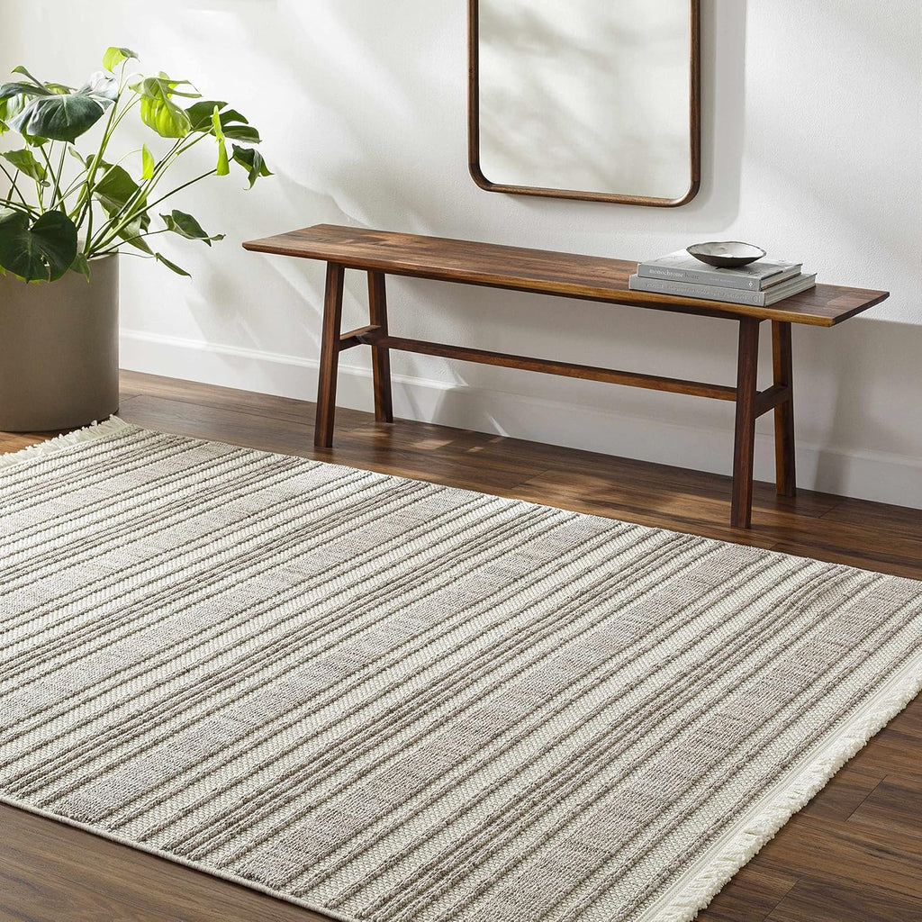 Avari Living Room, Bedroom Area Rug - Striped - Bohemian Transitional Modern Minimalist Farmhouse - Bone, Multi