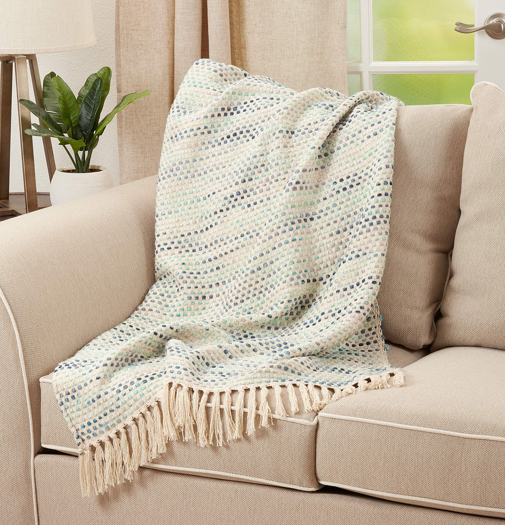 Textured Open Weave Throw Blanket with Tassel Fringe - Lightweight Decorative Throw for Sofa, Bed, and Everyday Home