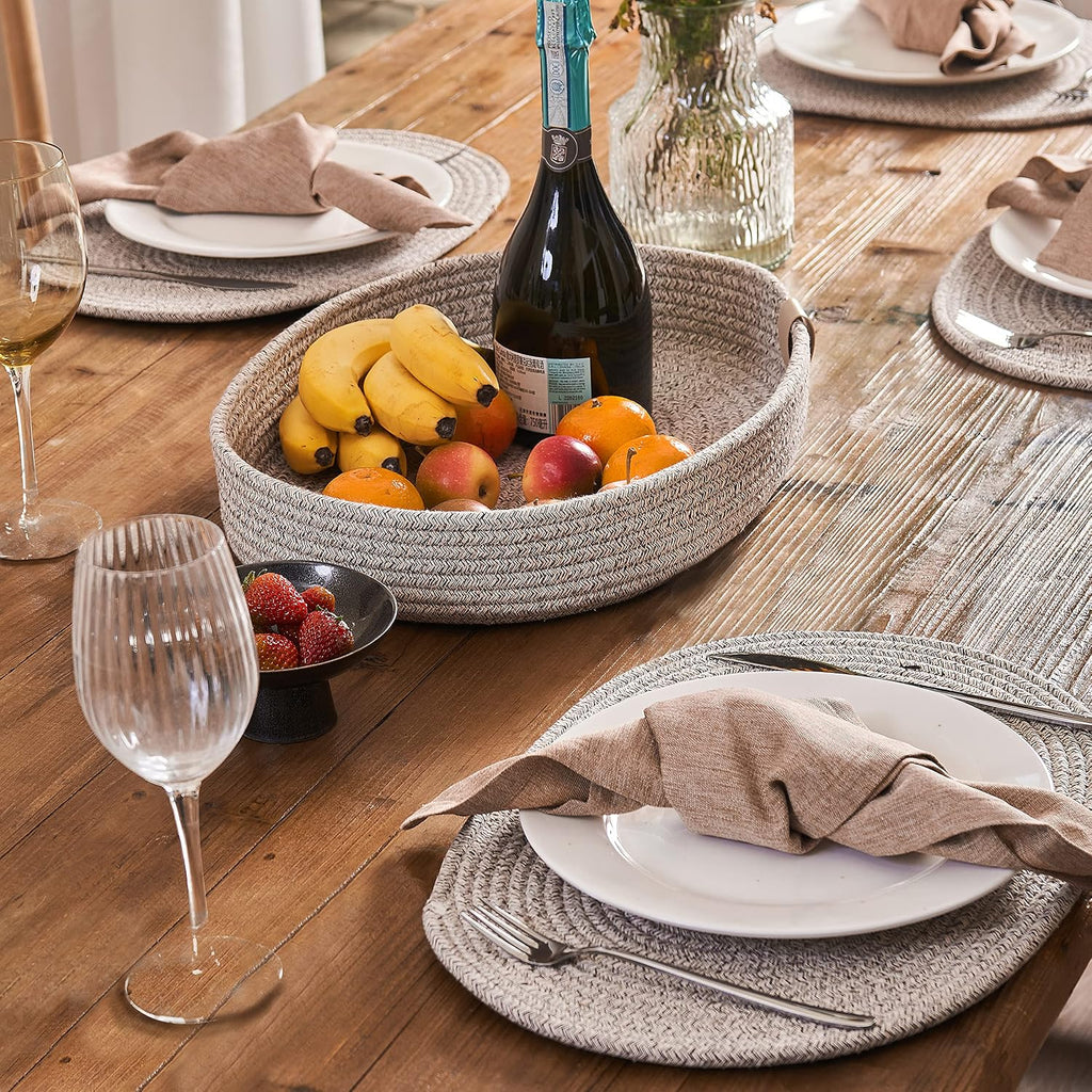 Oval Cotton Rope Placemat Set (7, Taupe Mix) - Set of 7