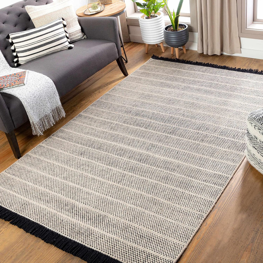 Thorold Wool Living Room, Bedroom Area Rug - Striped Woven Textured - Traditional Transitional Farmhouse Boho Modern