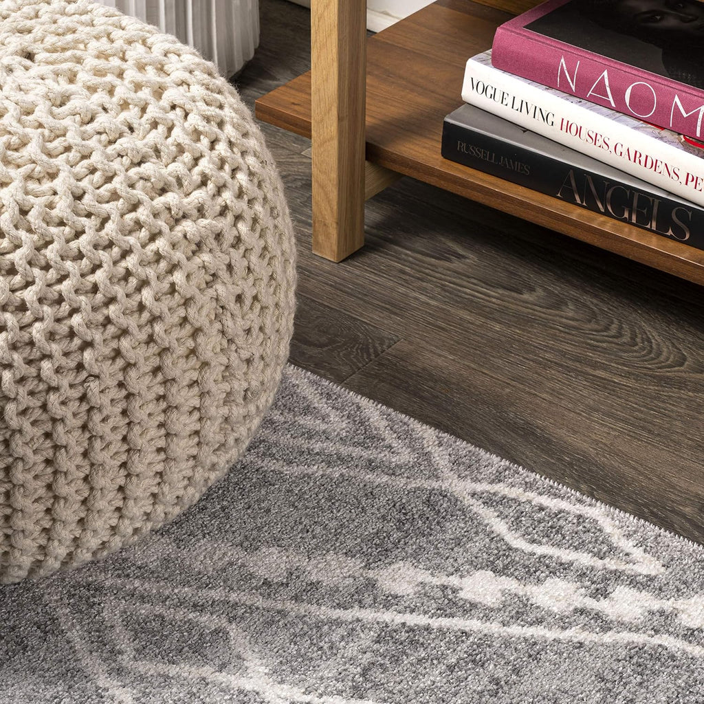 Rih Moroccan Style Diamond Gray/Ivory Indoor Area Rug, Bohemian, Casual, Easy-Cleaning, Pet Friendly