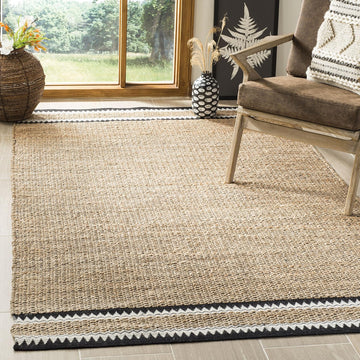 Natural Fiber Collection Accent Rug - 4' x 6', Natural & Black, Handmade Farmhouse Boho Coastal Rustic Jute, Ideal