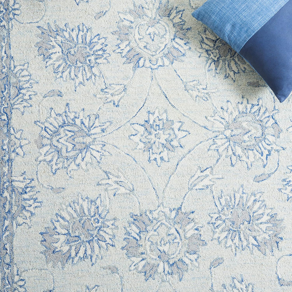 Micro-Loop Area Rug - 10' x 14', Light Blue & Ivory, Handmade Wool