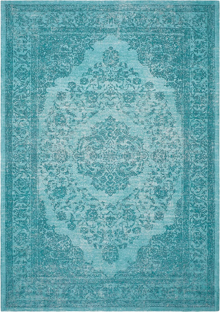 Classic Vintage Area Rug - 8' x 11', Aqua, Oriental Medallion Cotton Design, Easy Care