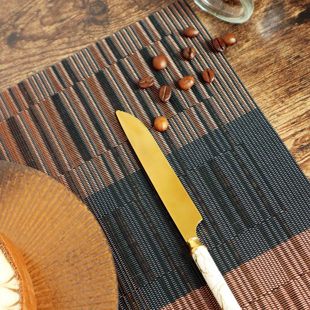 Brown Black Placemats Set of 6 Washable Placemats Vinyl Woven Table Mats Wipeable Placemat Dining Table Decoration