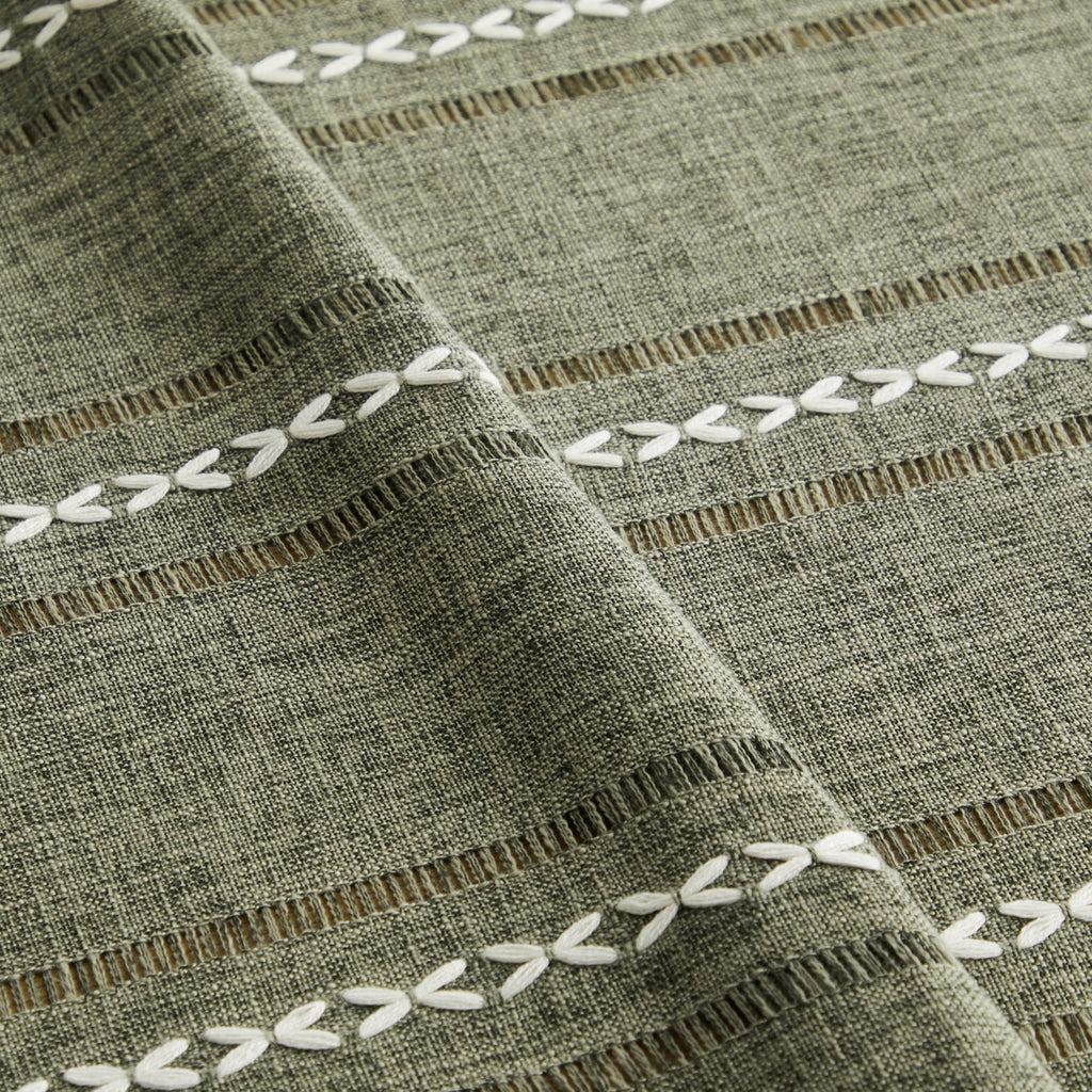 Hemstitched Striped Boho Table Cloth, 54 Inch Round Olive