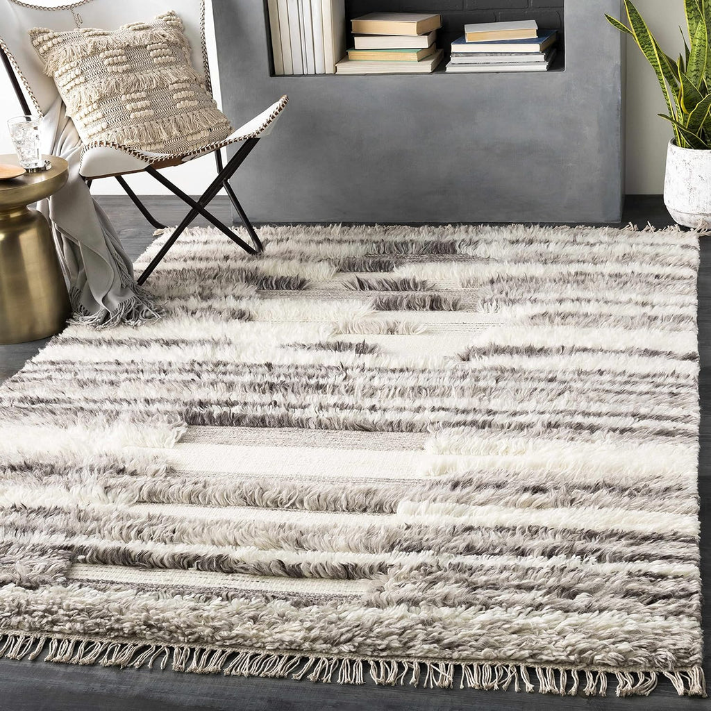 Malta Wool Living Room, Bedroom Area Rug - Striped Abstract - Traditional Transitional Boho Farmhouse Modern - Plush