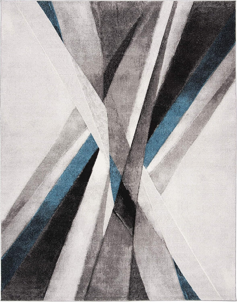 Hollywood Area Rug - 9' x 12', Grey & Teal, Mid-Century Modern Design, Non-Shedding & Easy Care