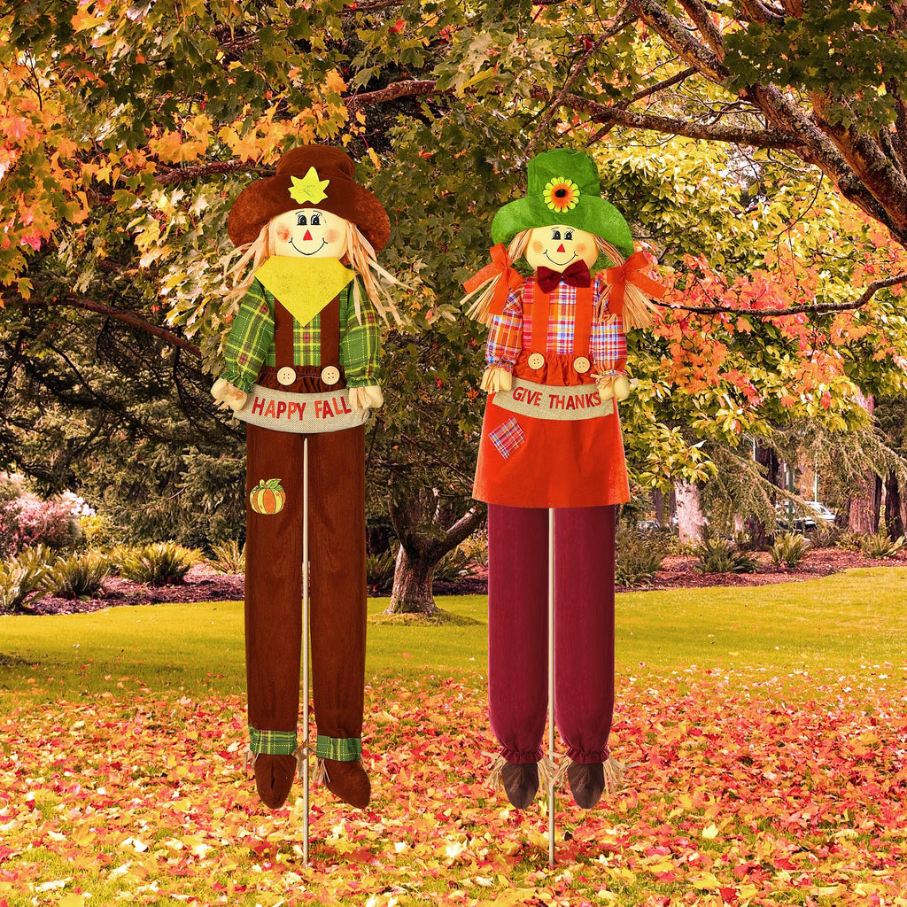 2 Pack Fall Scarecrow Outdoor Decorations, Plaid, Cute, 60''