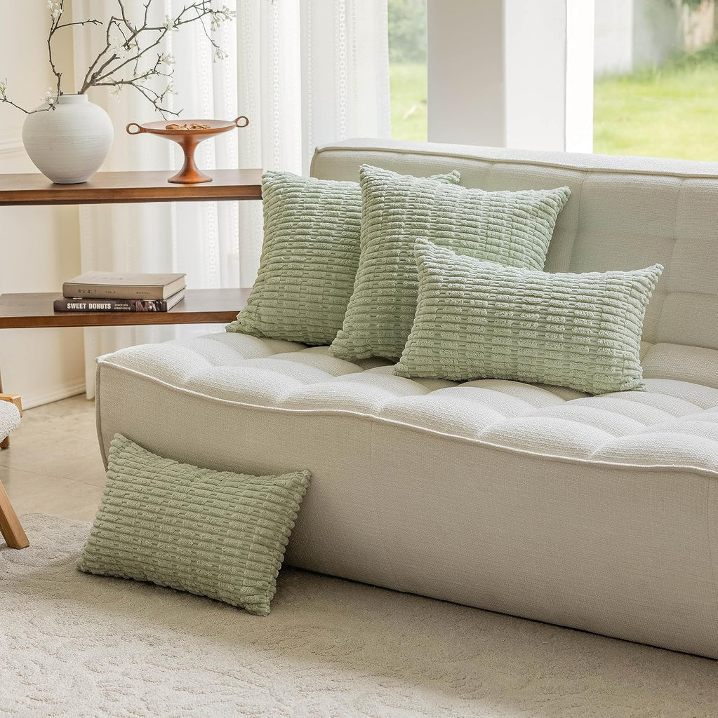 Summer Pillow Covers 26x26 Boho Sage Green Euro Shams Corduroy Throw Pillow Covers for Plush Patio Living Room Sofa