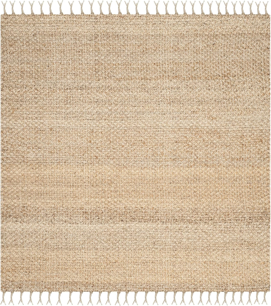 Natural Fiber Collection Area Rug - 9' Square, Natural, Handmade Farmhouse Fringe Jute, Ideal for High Traffic Areas