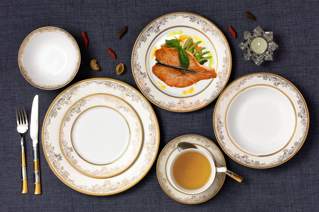 57 Piece 'Chloe' Bone China Dinnerware Set (Service for 8 People), Gold