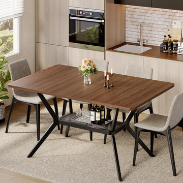 55 inch Dining Table for 4-6, Rectangle Kitchen Table with Storage Shelf, Space Saving Modern Farmhouse Design with