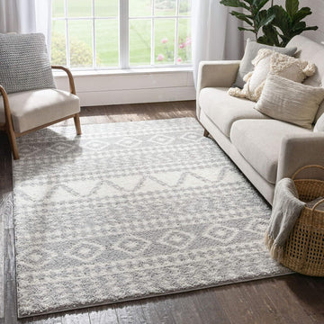 Madison Shag Cossima Grey Tribal Moroccan 5'3" x 7'3" Area Rug, Cream, 5 ft 3 in x 7 ft 3