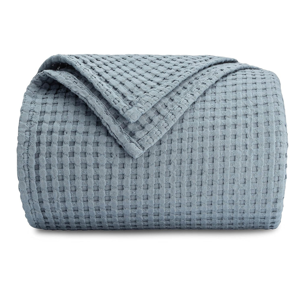 100% Cotton Waffle Weave Throw Blanket Breathable Skin-Friendly Soft Lightweight Blankets - Perfect Warm Textured