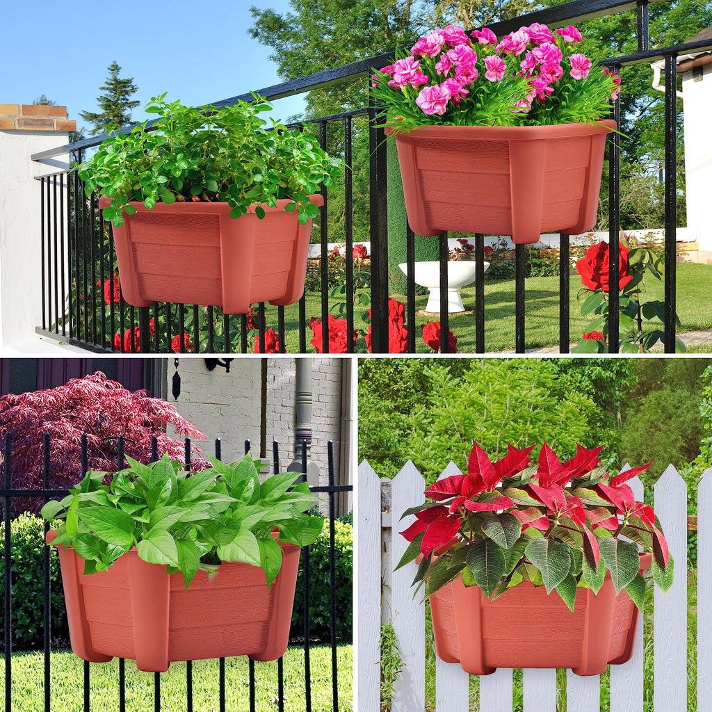 9.8 inch 3 Pack Brick Red Wall Hanging Planters for Indoor Outdoor Plants Hanging Plant Holder with Drainage Hole