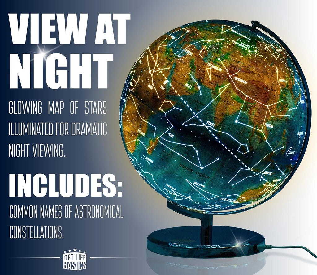 13" Illuminated Constellation World Globe for Kids & Adults