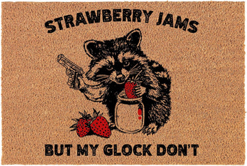 Coir Doormat Front Door Mat New Home Closing Housewarming Gift Strawberry Jams But My Glck Don't Funny Raccoon (30" x