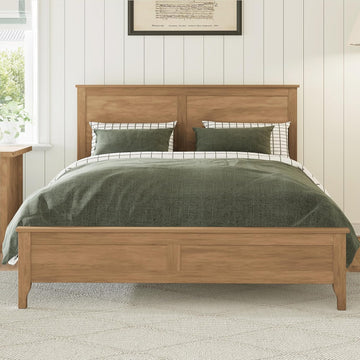 Queen Bed Frame, Solid Wood Platfrom Bed Frame Queen with Headboard & Slat Supports, No Box Spring Needed, Easy