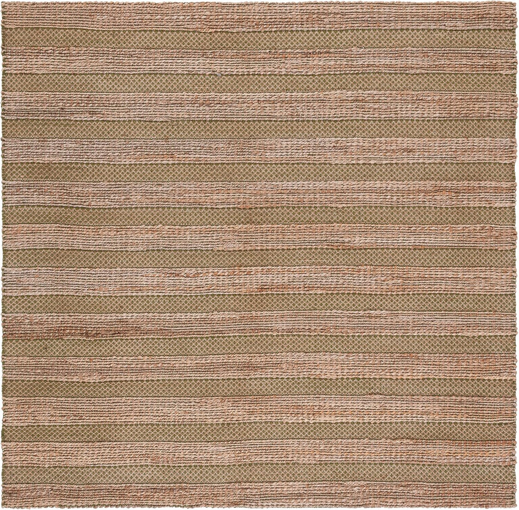 Natural Fiber Collection Area Rug - 6'6" Square, Green & Natural, Handmade Boho Farmhouse Rustic Jute & Cotton Jute