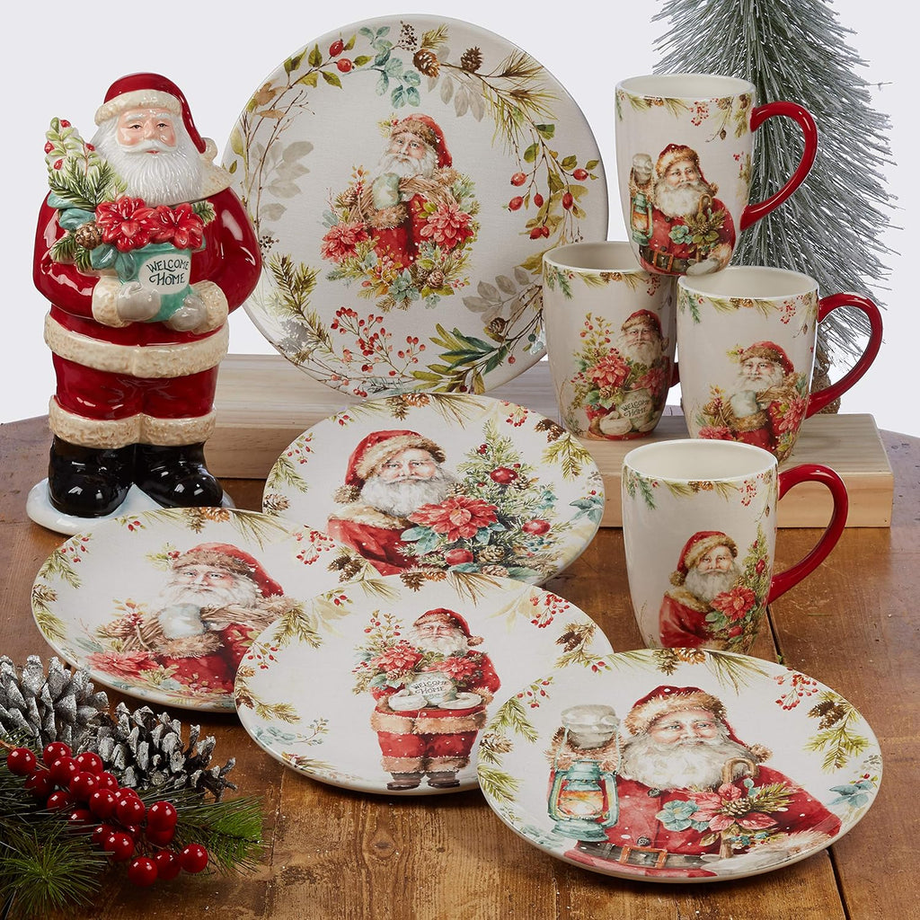 Christmas Story 16pc Dinnerware Set - Service for 4 with Santa Plates, Bowls & Mugs - Vintage Holiday Ceramic Set