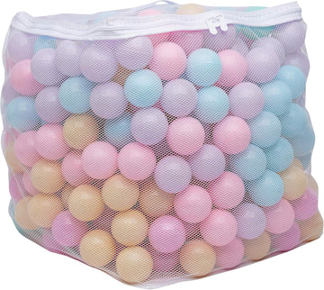 BPA-Free Ball Pit Balls with Storage Bag, Crush-Proof Plastic for Toddlers Kids 12+ Months Play, 6 Pastel Colors