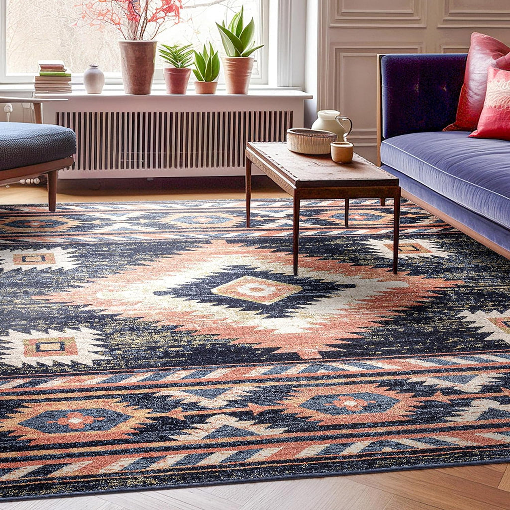 Tulsa Lea Blue Traditional Southwestern Tribal Area Rug