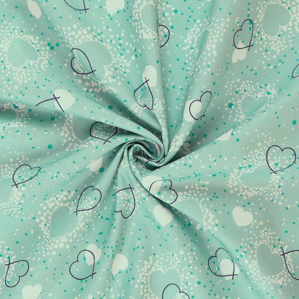 Hearts Adored Cotton Fabric, Green Cut by The Yard