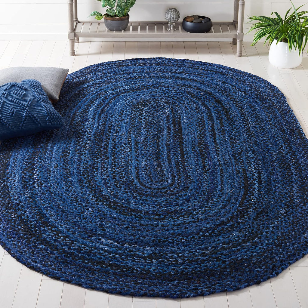 Braided Cotton Oval Rug 6'x9', Farmhouse Navy & Black BRD452N
