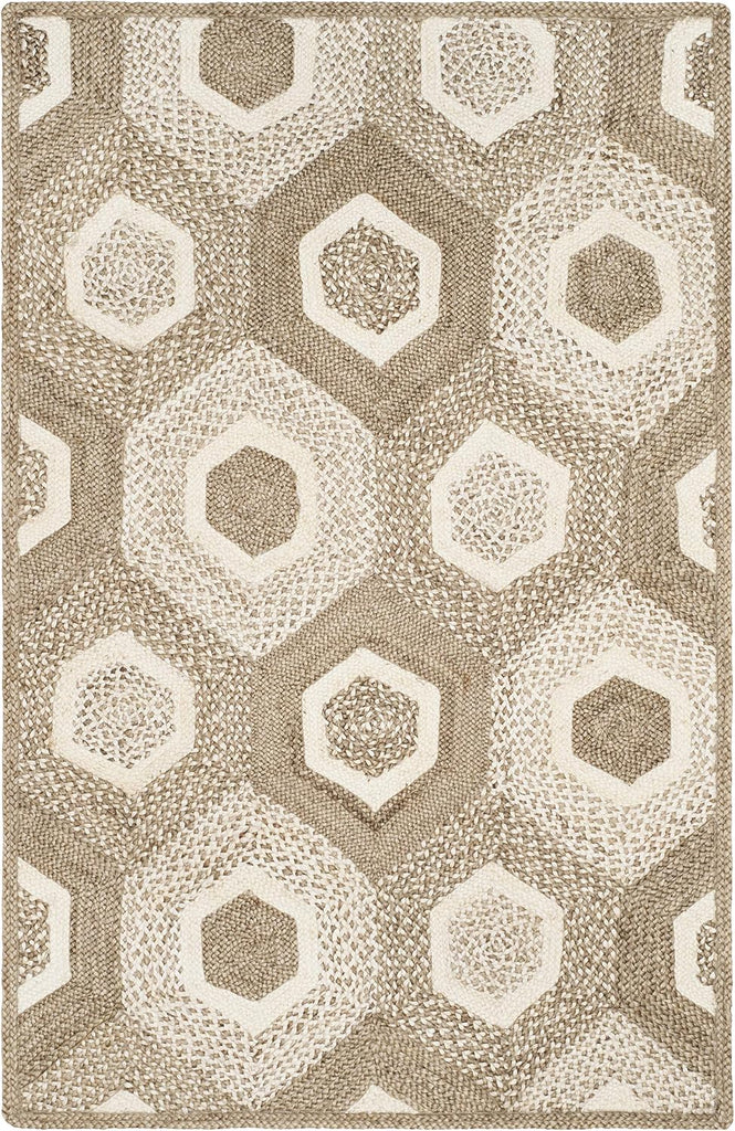 Natural Fiber Collection Area Rug - 6' Square, Grey & Ivory, Handmade Honeycomb Woven Jute, Ideal for High Traffic
