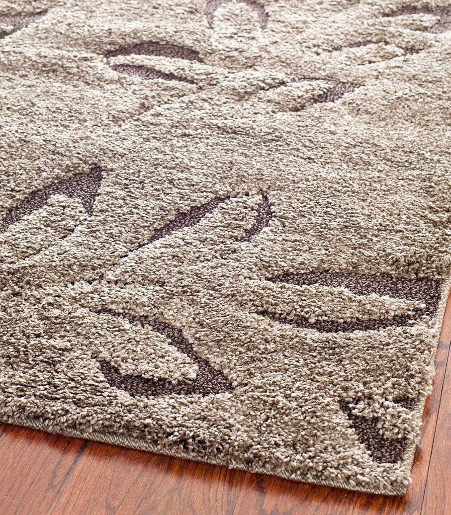 Florida Shag Collection Area Rug - 4' Square, Smoke & Dark Brown, Floral Design, Non-Shedding & Easy Care, 1.2-inch
