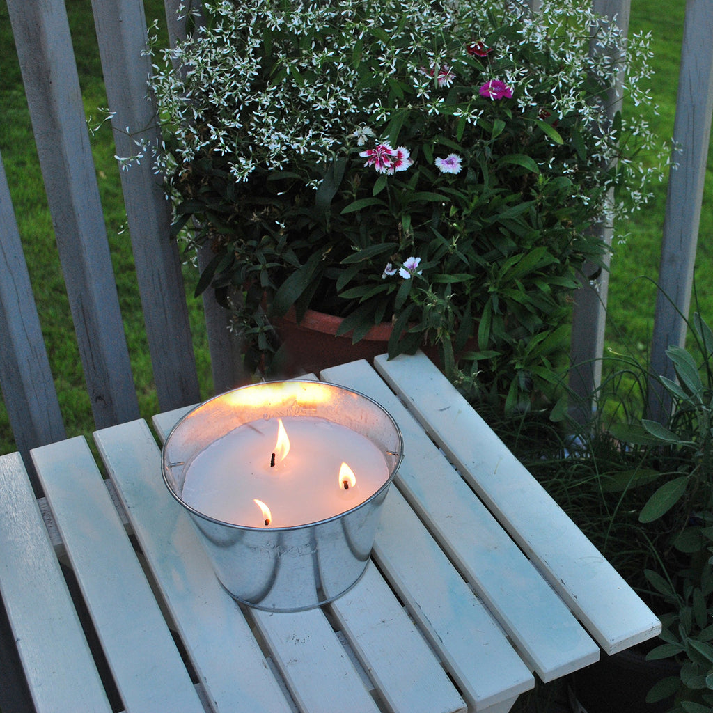 Citronella Candle Bucket for Outdoors, Triple-Wick Galvanized Metal