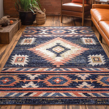 Lizette Dark Blue Traditional Medallion Area Rug