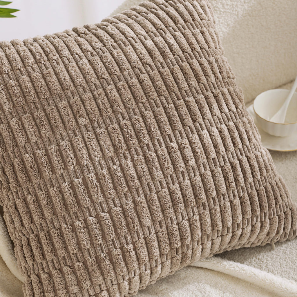Decorative Throw Pillow Covers Set of 4 24x24 Neutral Winter Farmhouse Rustic Boho Home Decor Soft Plush Striped