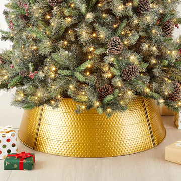 Adjustable Hammered Metal Christmas Tree Collar Decorations, 40.5" D, Gold, Large (GH31066)